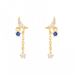 Silver Zircon Earrings Blue Zirconia Moon Earrings - 17 mm  - Gold Plated and Rhodium Silver