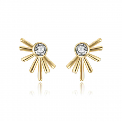 Silver Zircon Earrings Sun Earrings - 12* 7mm - Gold Plated and Rhodium Silver