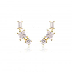 Silver Zircon Earrings Three Zircons - 6*16mm - Gold Plated and Rhodium Silver