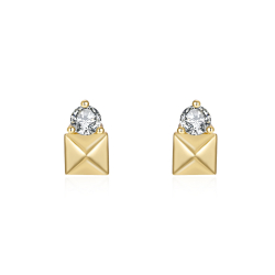 Silver Zircon Earrings Zirconia Earrings - Square 7*4 mm - Gold Plated y Rhodium Silver
