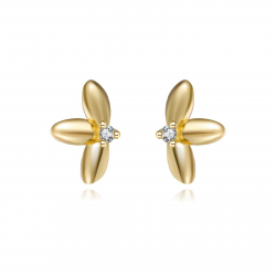 Silver Zircon Earrings Zirconia Earrings - Three leaves 7*5 mm - Gold Plated y Rhodium Silver