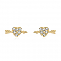 Silver Zircon Earrings Zirconia Earrings - Heart 8,5*4 mm - Gold Plated y Rhodium Silver