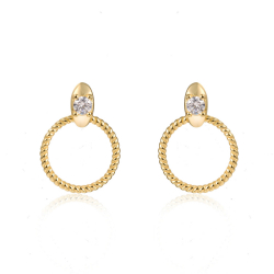 Silver Zircon Earrings Zirconia Earrings - Circle 18*15mm - Gold Plated y Rhodium Silver