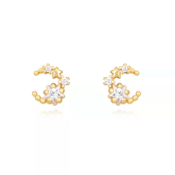 Silver Zircon Earrings White Zirconia Moon Star Earrings - 6 mm  - Gold Plated and Rhodium Silver