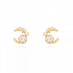 Silver Zircon Earrings White Zirconia Moon Star Earrings - 6 mm  - Gold Plated and Rhodium Silver