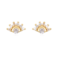 New Arrivals Zirconia Sun Earrings - 6,5 * 4 mm  - Gold Plated and Rhodium Silver