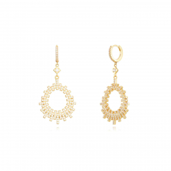 Silver Zircon Earrings Earrings Zirconia - 11 + 36 mm - Gold Plated and Rhodium Silver