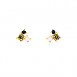 Silver Zircon Earrings Multi Zirconia Earrings -  Opal - 4 mm - Gold Plated and Rhodium Silver