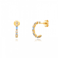 Silver Zircon Earrings Semi Hoop - Zirconia Earrings - 14 mm - Gold Plated