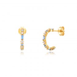 Pendiente Plata Circonita Pendientes Semi Aro - Circonita - 14 mm - Bañado Oro