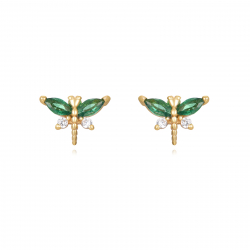 Silver Zircon Earrings Dragonfly Zirconia Earrings -  5 * 7 mm - Gold Plated and Rhodium Silver