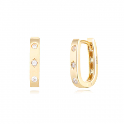 Silver Zircon Earrings Zirconia Rectangle Hoop Earrings - 13 * 9 mm - Gold Plated and Rhodium Silver