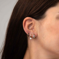 Silver Zircon Earrings Zirconia Hoop Earrings - Enamel 15 mm - Gold Plated and Rhodium Silver