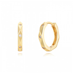 Silver Zircon Earrings Zirconia Hexagon Hoop Earrings - 15 mm - Gold Plated and Rhodium Silver