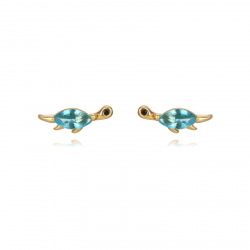 Silver Zircon Earrings Zirconia Iguanodon Earrings - Blue Topaz9 * 3 mm  - Gold Plated