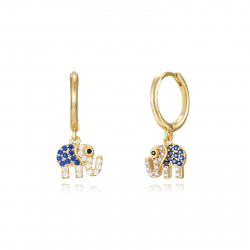 Pendiente Plata Circonita Pendientes Aro - Elefante 8mm - Bañado Oro y Plata Rodiada