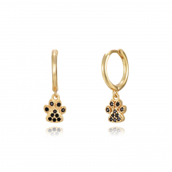 Pendiente Plata Circonita Pendientes Aro - Huella de Perro 6mm - Bañado Oro y Plata Rodiada
