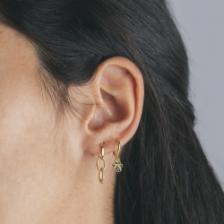 Pendiente Plata Circonita Pendientes Aro - Huella de Perro 6mm - Bañado Oro y Plata Rodiada