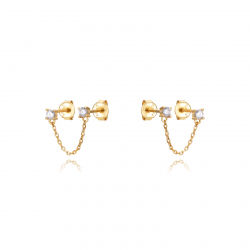 Silver Zircon Earrings Zirconia Earrings - Chain 22 - Gold Plated and Rhodium Silver