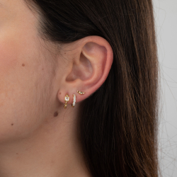 Pendiente Plata Circonita Pendientes Circonita - Aro 11 mm - Bañado Oro y Plata Rodiada