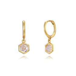 Silver Zircon Earrings Zirconia Earrings - Hoop 11 mm - Hexagon 4,5mm - Gold Plated and Rhodium