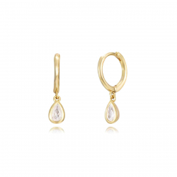 Silver Zircon Earrings Zirconia Earrings - Hoop 11 mm - Teardrop 6,5mm - Gold Plated and Rhodium