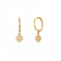 Silver Zircon Earrings Zirconia Earrings - Hoop 11 mm - Clover 6,5mm - Gold Plated and Rhodium