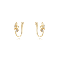 Silver Zircon Earrings Zirconia Earrings - Leaves 12,5mm - Earcuff - Gold Plated and Rhodium Silver