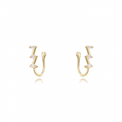 Silver Zircon Earrings Zirconia Earrings - Zircons 14,5mm - Earcuff - Gold Plated and Rhodium Silver