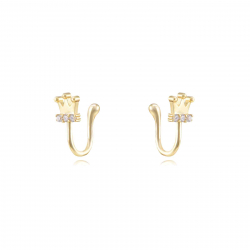 Silver Zircon Earrings Zirconia Earrings - Crown - Earcuff 12mm - Gold Plated and Rhodium Silver