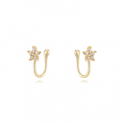 Silver Zircon Earrings Zirconia Earrings - Flower - Earcuff 12,5mm - Gold Plated and Rhodium Silver