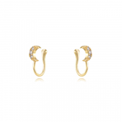 Pendiente Plata Circonita Pendientes Luna - Luna  - Earcuff 12,5mm - Bañado Oro y Plata Rodiada