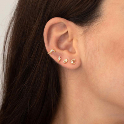 Pendiente Plata Circonita Pendientes Luna - Luna  - Earcuff 12,5mm - Bañado Oro y Plata Rodiada