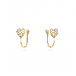 Silver Zircon Earrings Zirconia Earrings - Heart - Earcuff 12,5mm - Gold Plated and Rhodium Silver