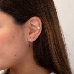 Pendiente Plata Circonita Pendientes Corazon - Corazon  - Earcuff 12,5mm - Bañado Oro y Plata Rodiada