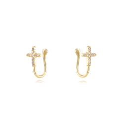 Silver Zircon Earrings Zirconia Earrings - Cross - Earcuff 13mm - Gold Plated and Rhodium Silver