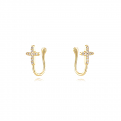  Zirconia Earrings - Cross - Earcuff 13mm - Gold Plated and Rhodium Silver