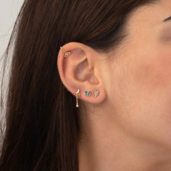 Pendiente Plata Circonita Pendientes Ojo - Ojo  - Earcuff 12mm - Bañado Oro y Plata Rodiada