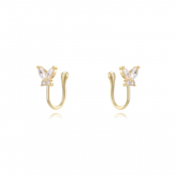 Silver Zircon Earrings Zirconia Earrings - Butterfly - Earcuff 12,5mm - Gold Plated and Rhodium Silver