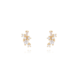 Silver Stone Earrings Zirconia Earrings - 8 * 4 mm - Gold Plated and Rhodium Silver