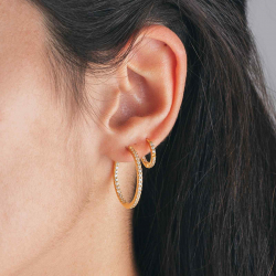 Silver Stone Earrings Zirconia Hoop Earrings - 13 mm, 16 mm, 19 mm, 22 mm and 26 mm - Gold Plated and Rhodium Silver