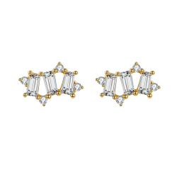 Silver Zircon Earrings Net Earrings - Zirconia - 8*5,50 mm - Silver Gold Plated and Rhodium Silver