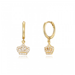 Silver Zircon Earrings Crown Earrings - White Zirconia - 8 mm - Gold Plated Silver and Rhodium Silver