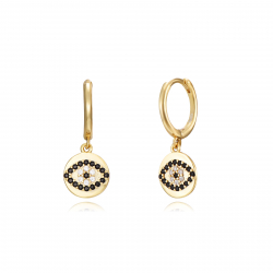 Silver Zircon Earrings Eye Earrings - White Zirconia - 8 mm - Gold Plated Silver and Rhodium Silver