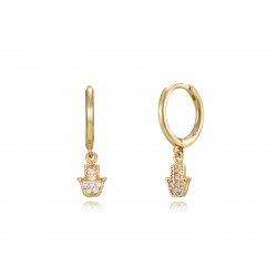 Silver Zircon Earrings Fatima Hand Earrings - White Zirconia - 6mm - Gold Plated Silver and Rhodium Silver