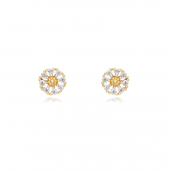 Silver Zircon Earrings Flower Earrings - Zircon 5mm - Gold Plated and Rhodium Silver