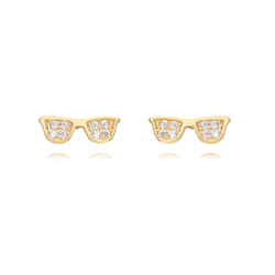 Silver Zircon Earrings Glasses Earrings - Zircon 8mm - Gold Plated and Rhodium Silver