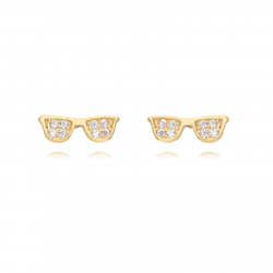 Silver Zircon Earrings Glasses Earrings - Zircon 8mm - Gold Plated and Rhodium Silver