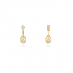 Silver Zircon Earrings Spoon Earrings - Zircon 10mm - Gold Plated and Rhodium Silver