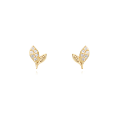 Silver Zircon Earrings Leaf  Earrings - Zircon 5mm - Gold Plated and Rhodium Silver